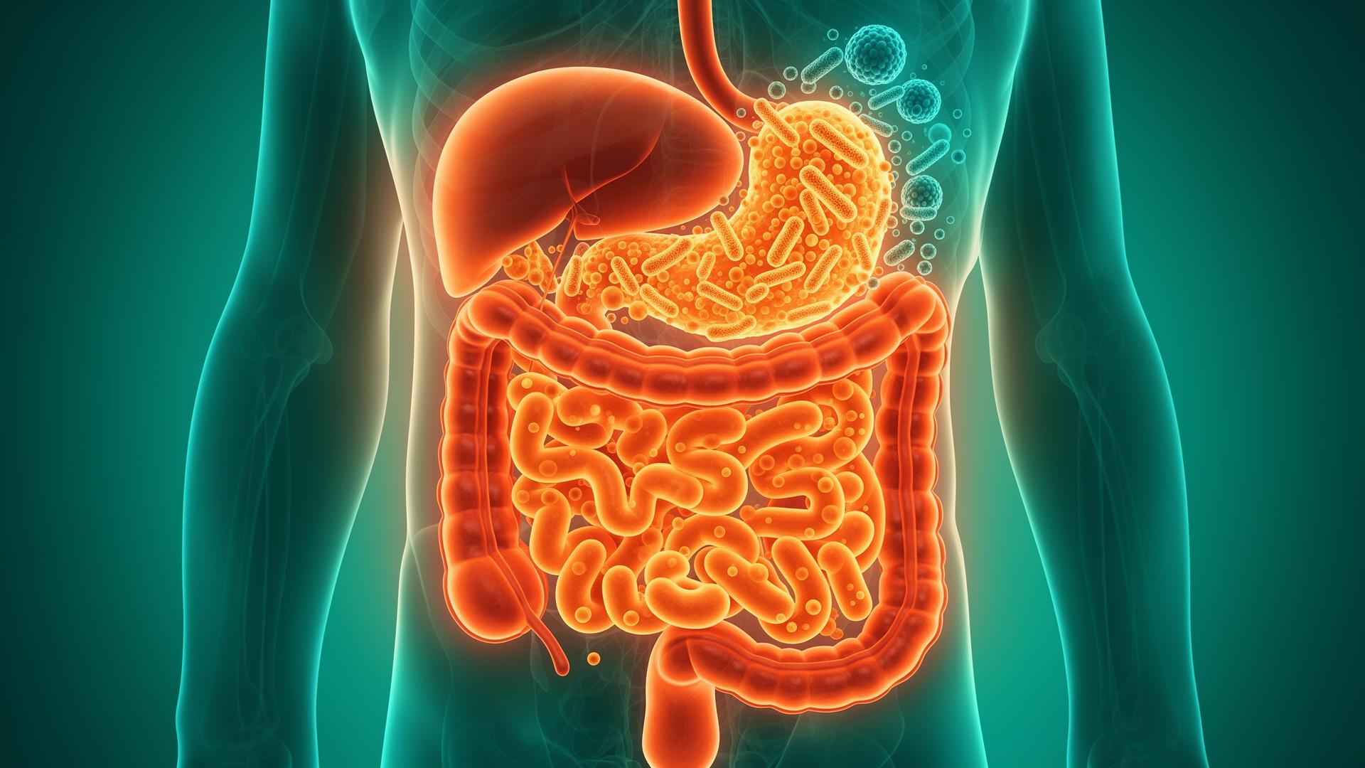Illustration of gut microbiome bacteria and their connection to healthy ...